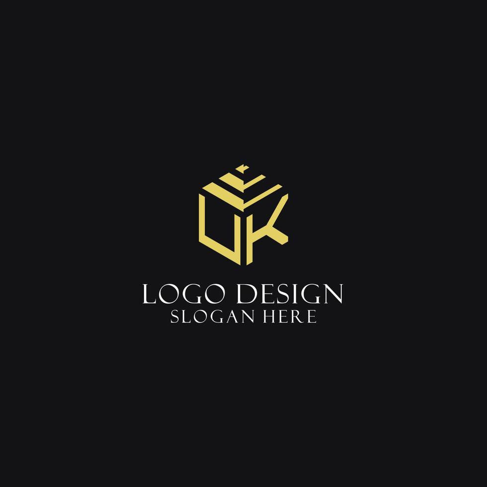 UK initial monogram with hexagon shape logo, creative geometric logo design concept vector