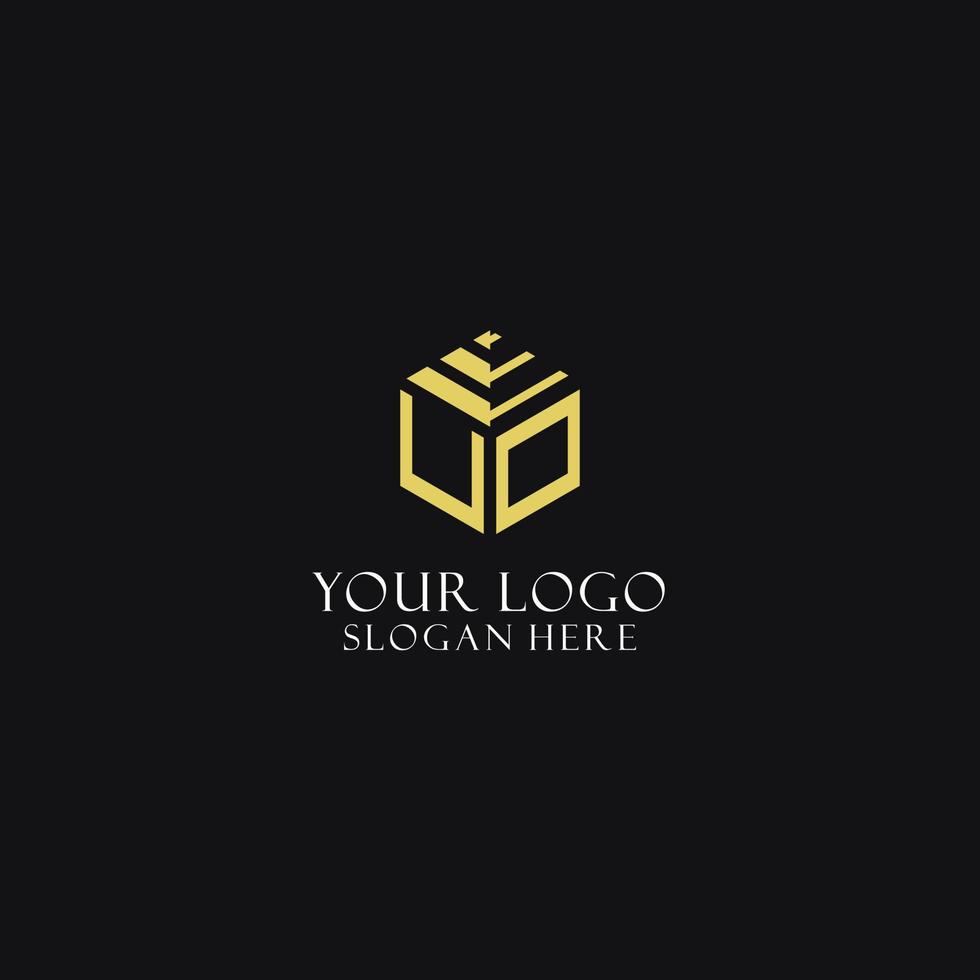 UO initial monogram with hexagon shape logo, creative geometric logo design concept vector