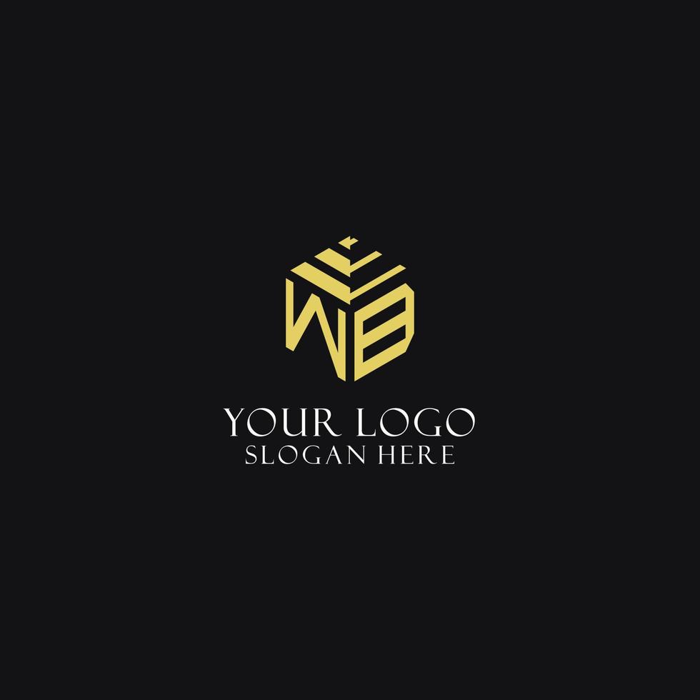 WB initial monogram with hexagon shape logo, creative geometric logo design concept vector