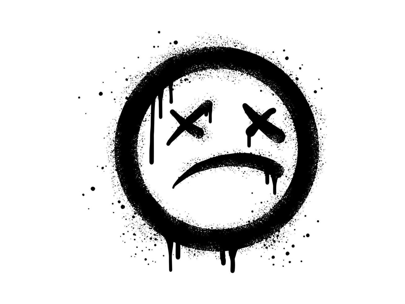 de miedo enfermo cara emoticon personaje. rociar pintado pintada triste cara en negro terminado blanco. aislado en blanco antecedentes. vector ilustración