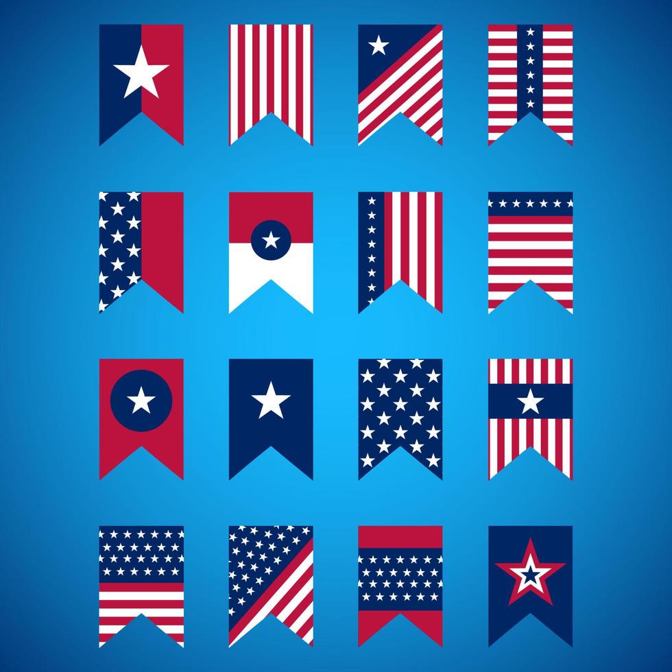 nosotros monumento día, patriota orgulloso etiqueta, americano bandera y nacional símbolos, unido estados de America patriótico emblemas vector colocar. nacional independencia día 4to julio insignias