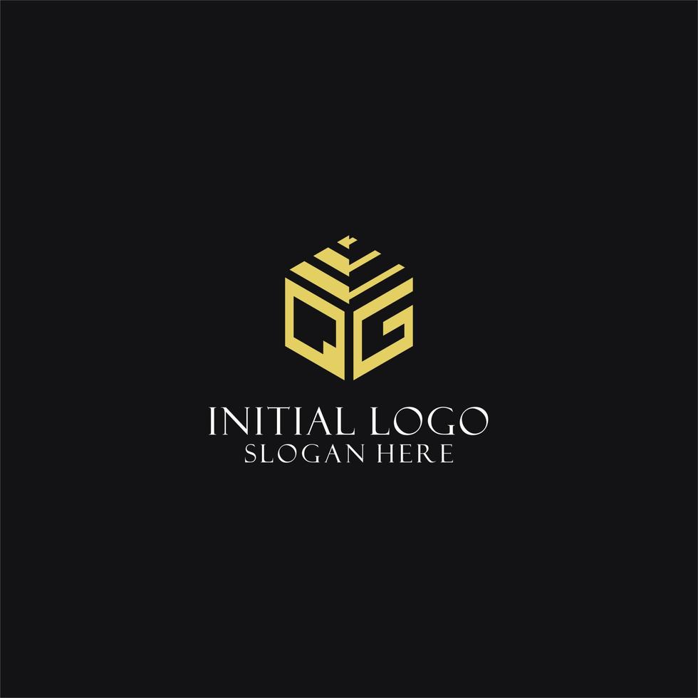 QG initial monogram with hexagon shape logo, creative geometric logo design concept vector