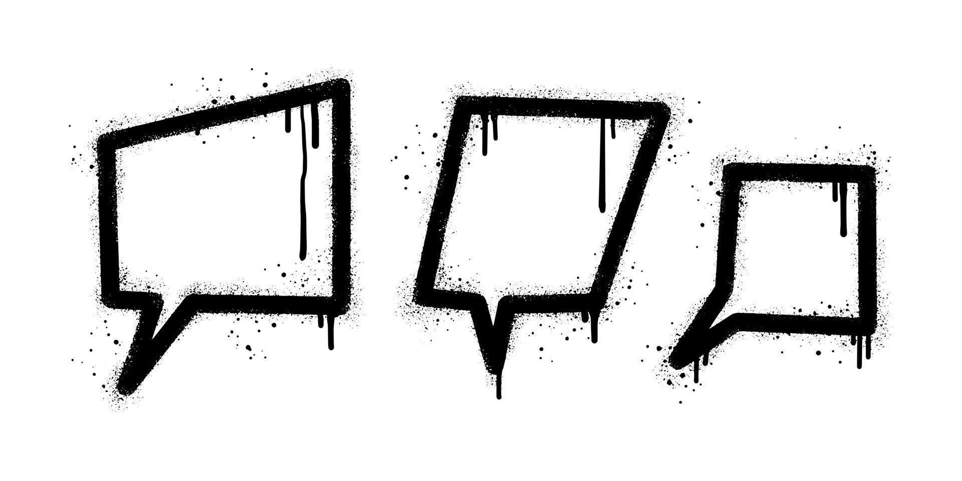 conjunto de bocadillos de graffiti pintados con aerosol en negro sobre blanco. símbolo de goteo de burbujas. aislado sobre fondo blanco. ilustración vectorial vector
