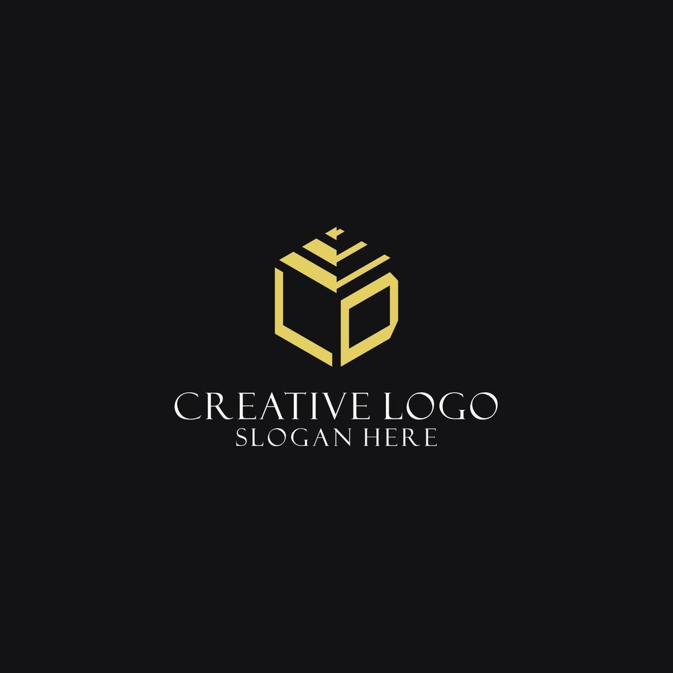 LD initial monogram with hexagon shape logo, creative geometric logo design concept vector