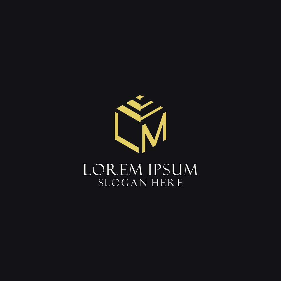 LM initial monogram with hexagon shape logo, creative geometric logo design concept vector