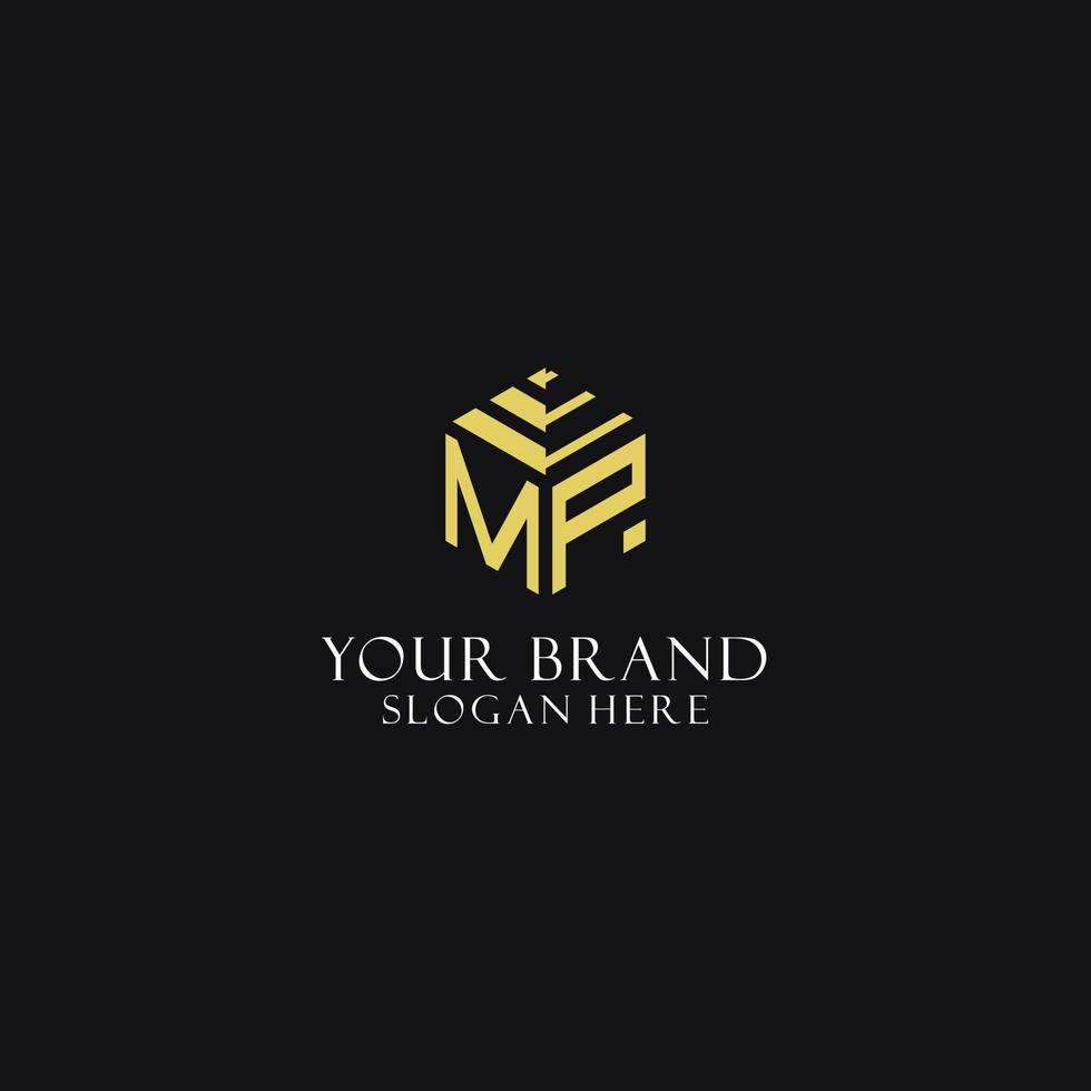 MP initial monogram with hexagon shape logo, creative geometric logo design concept vector