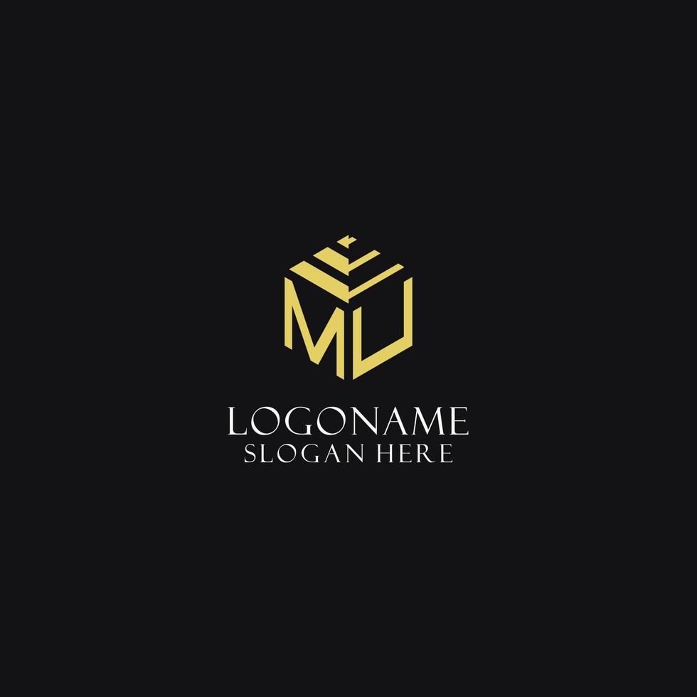 MU initial monogram with hexagon shape logo, creative geometric logo design concept vector