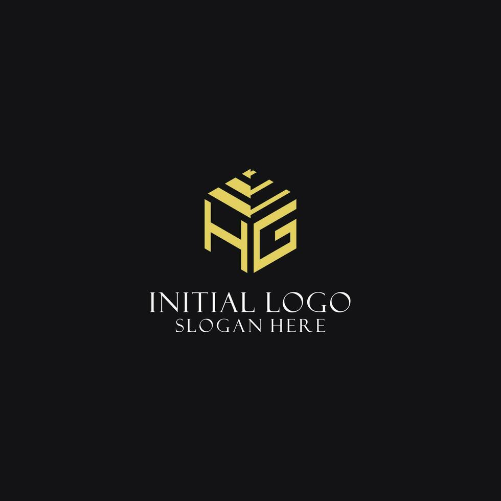 HG initial monogram with hexagon shape logo, creative geometric logo design concept vector