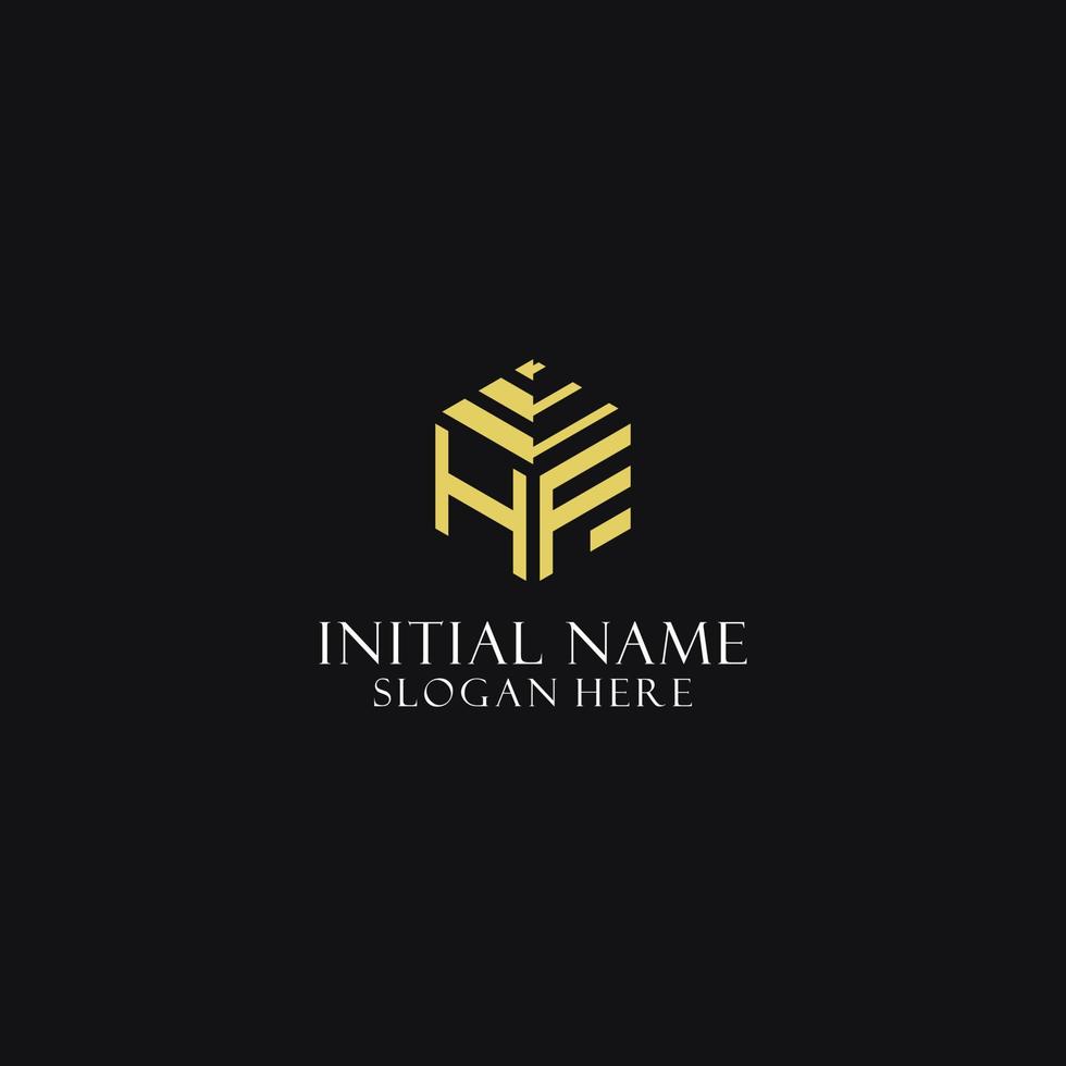 HF initial monogram with hexagon shape logo, creative geometric logo design concept vector