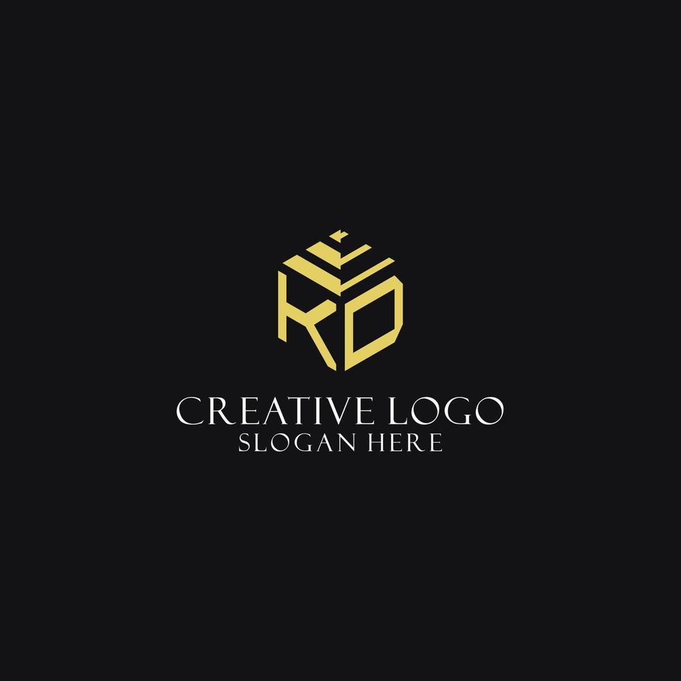 KD initial monogram with hexagon shape logo, creative geometric logo design concept vector