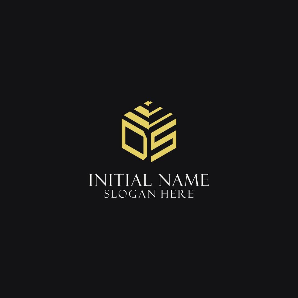 DS initial monogram with hexagon shape logo, creative geometric logo design concept vector