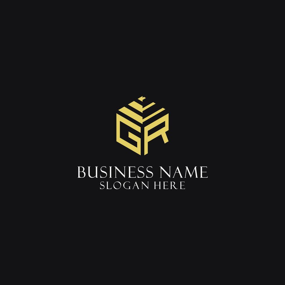 GR initial monogram with hexagon shape logo, creative geometric logo design concept vector