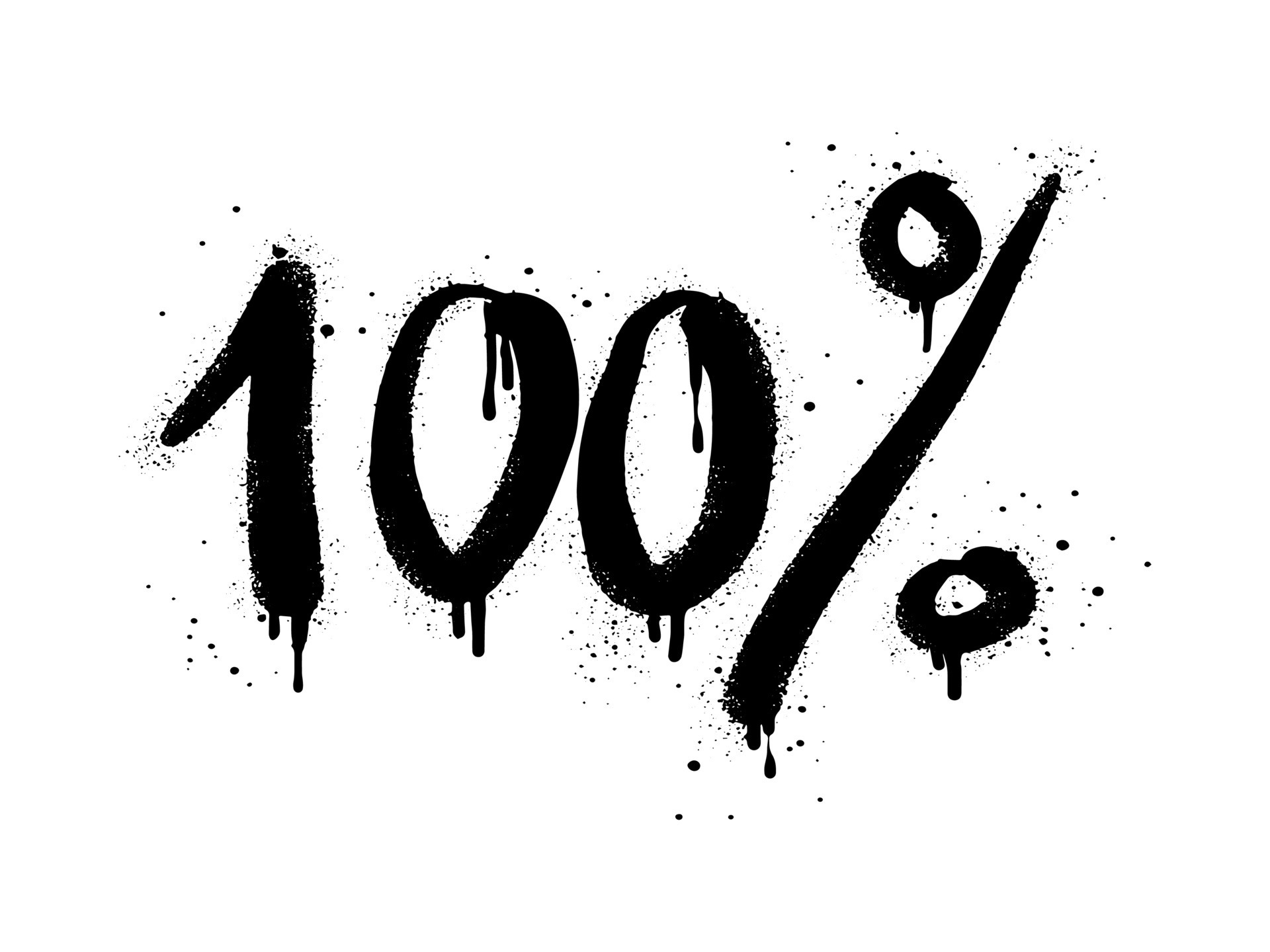 Spray painted graffiti 100 percent sign in black over white. 100