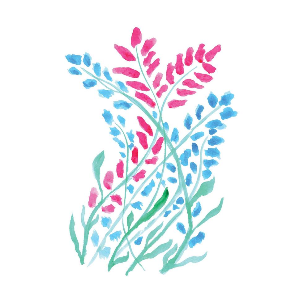 A watercolor illustration of a plant with blue and pink colors vector