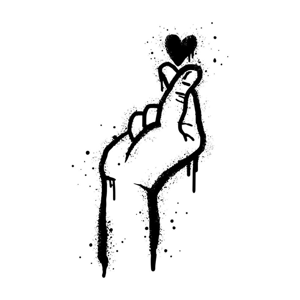 Spray painted graffiti Korean finger heart sign in black over white. isolated on white background. vector illustration