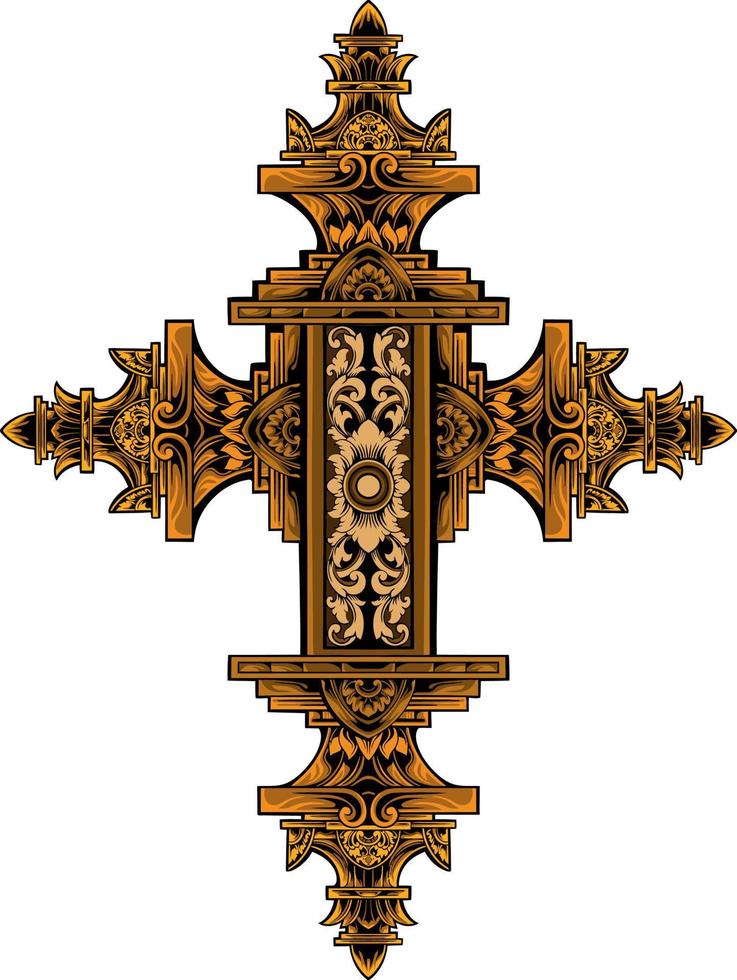 Christ cross design with classic style engraving ornament for elements, editable color vector