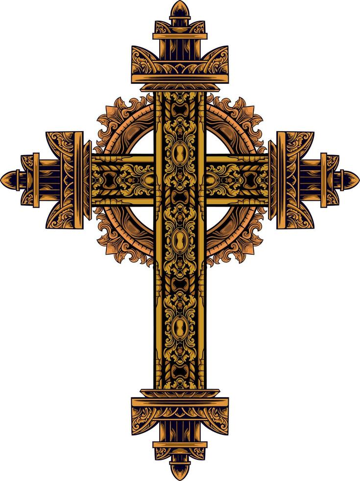 Christ cross design with classic style engraving ornament for elements, editable color vector