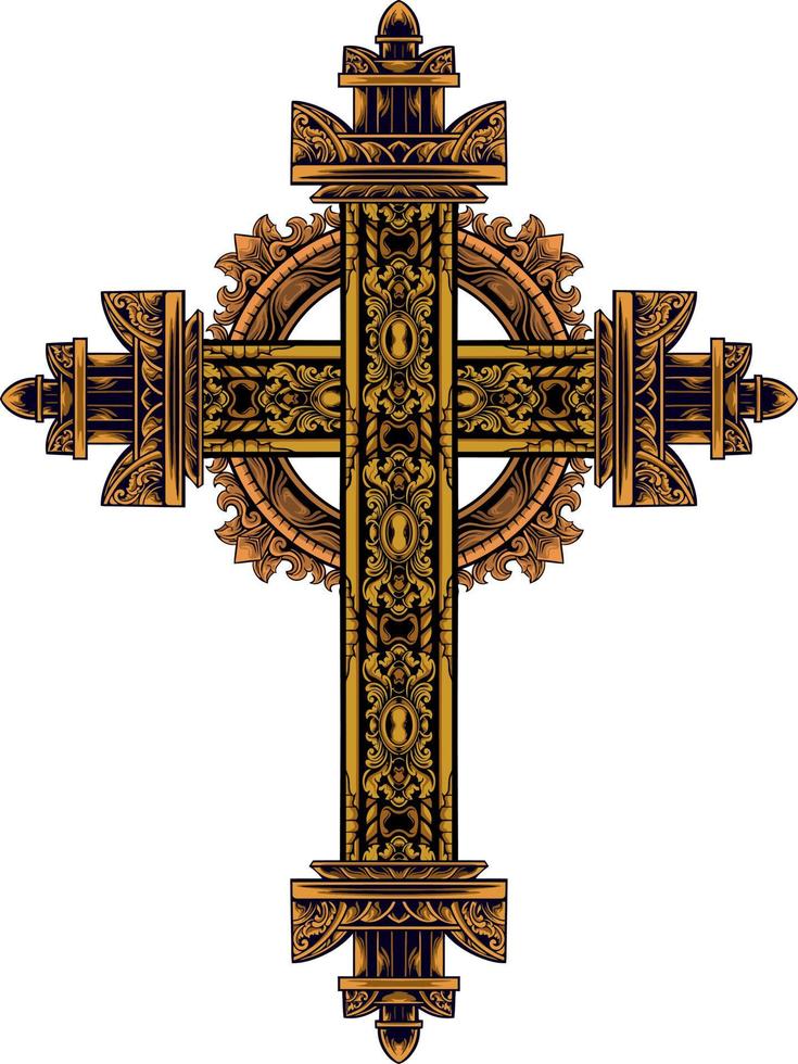 Christ cross design with classic style engraving ornament for elements, editable color vector