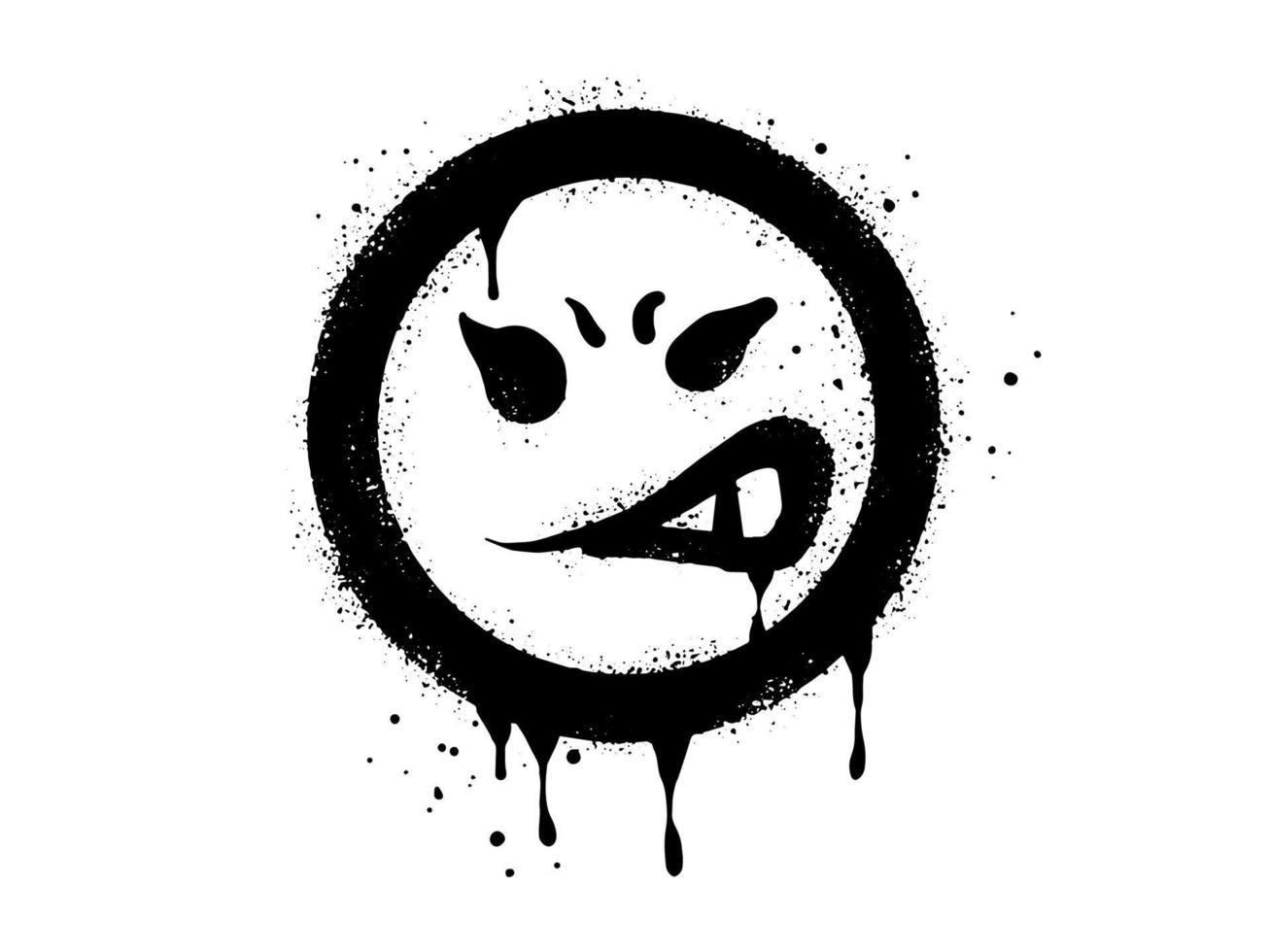 Anggry face emoticon character. Spray painted graffiti anger face in black over white. isolated on white background. vector illustration