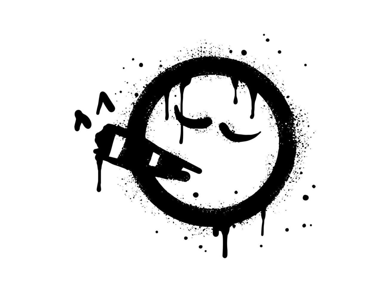 Smoking face emoticon character. Spray painted graffiti smoking face in black over white. isolated on white background. vector illustration