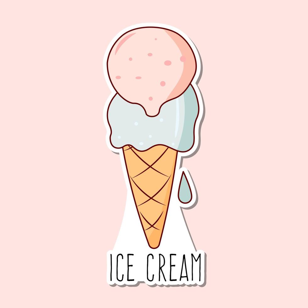 Cute vector sticker doodles ice creams illustration in cartoon style