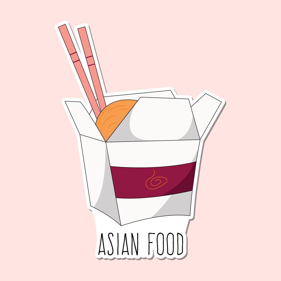 Vector asian wok noodles in box with chopsticks fast food and takeaway. sticker