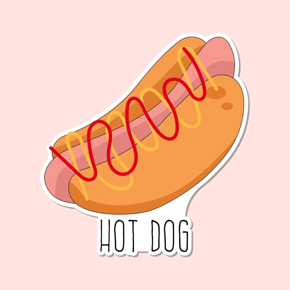 vector fast food sticker design with hot dog isolated