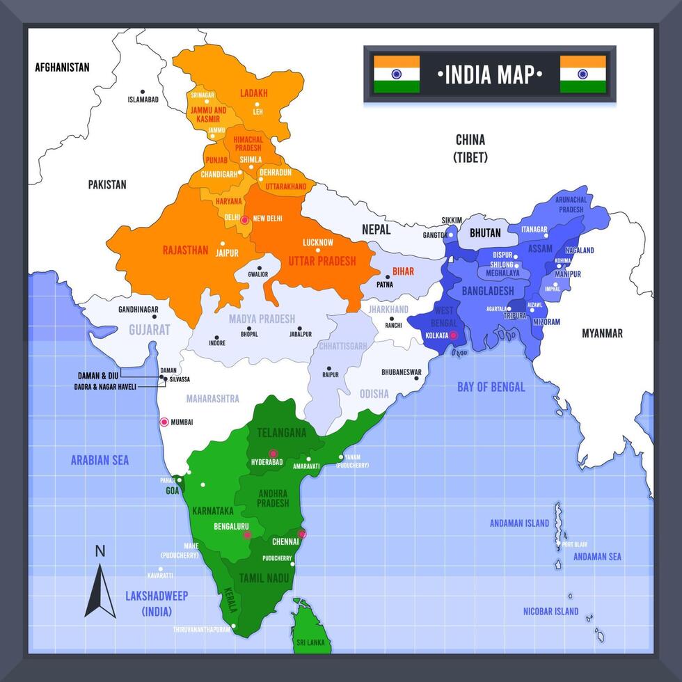 India Country Map And Flag vector