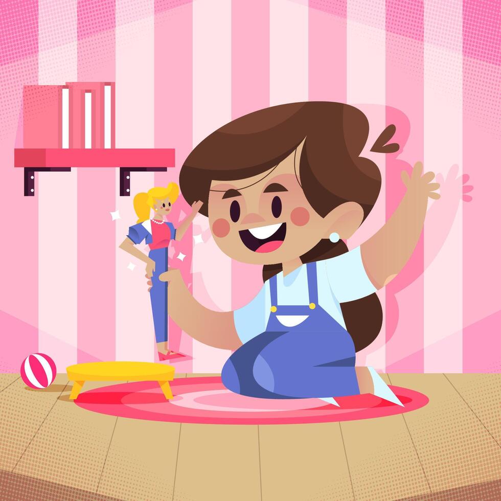 Girl Playing With Doll vector
