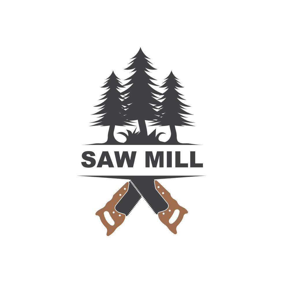 saw and pines tree  vector icon of saw mill