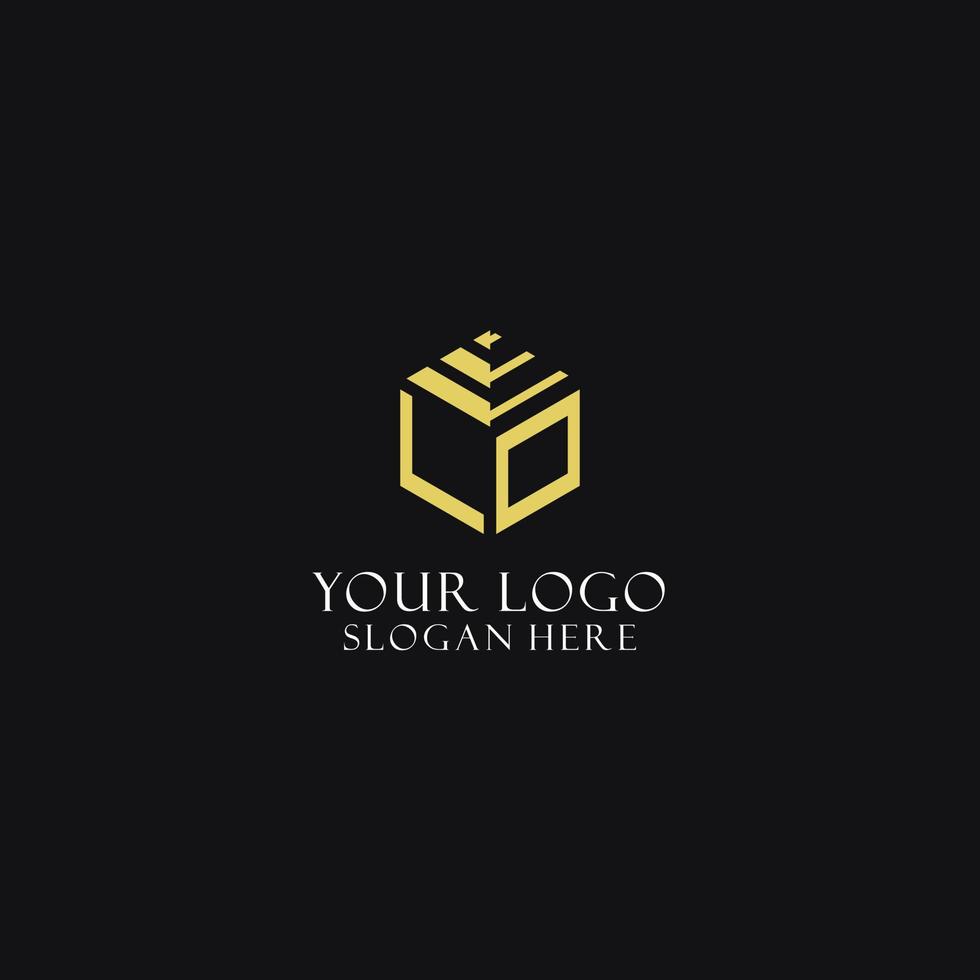 LO initial monogram with hexagon shape logo, creative geometric logo design concept vector