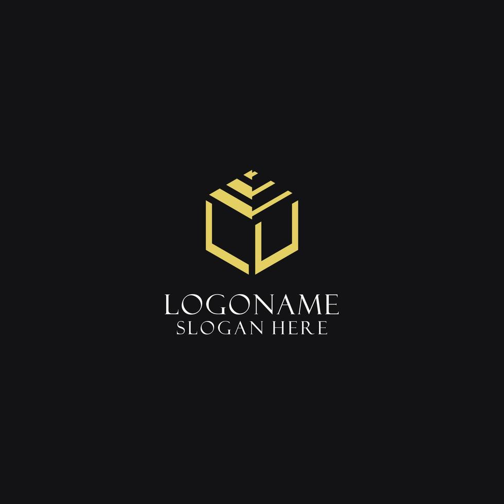 LU initial monogram with hexagon shape logo, creative geometric logo design concept vector