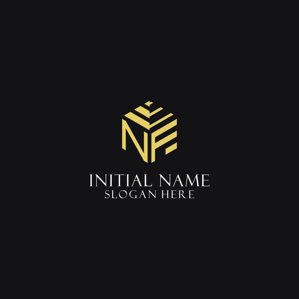 NF initial monogram with hexagon shape logo, creative geometric logo design concept vector