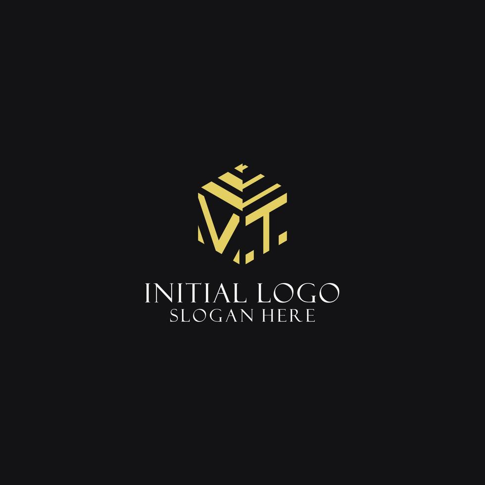 VT initial monogram with hexagon shape logo, creative geometric logo design concept vector