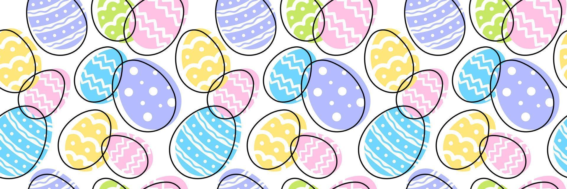 Happy Easter colorful seamless pattern with bright eggs and geometric ornate. Vector illustration.