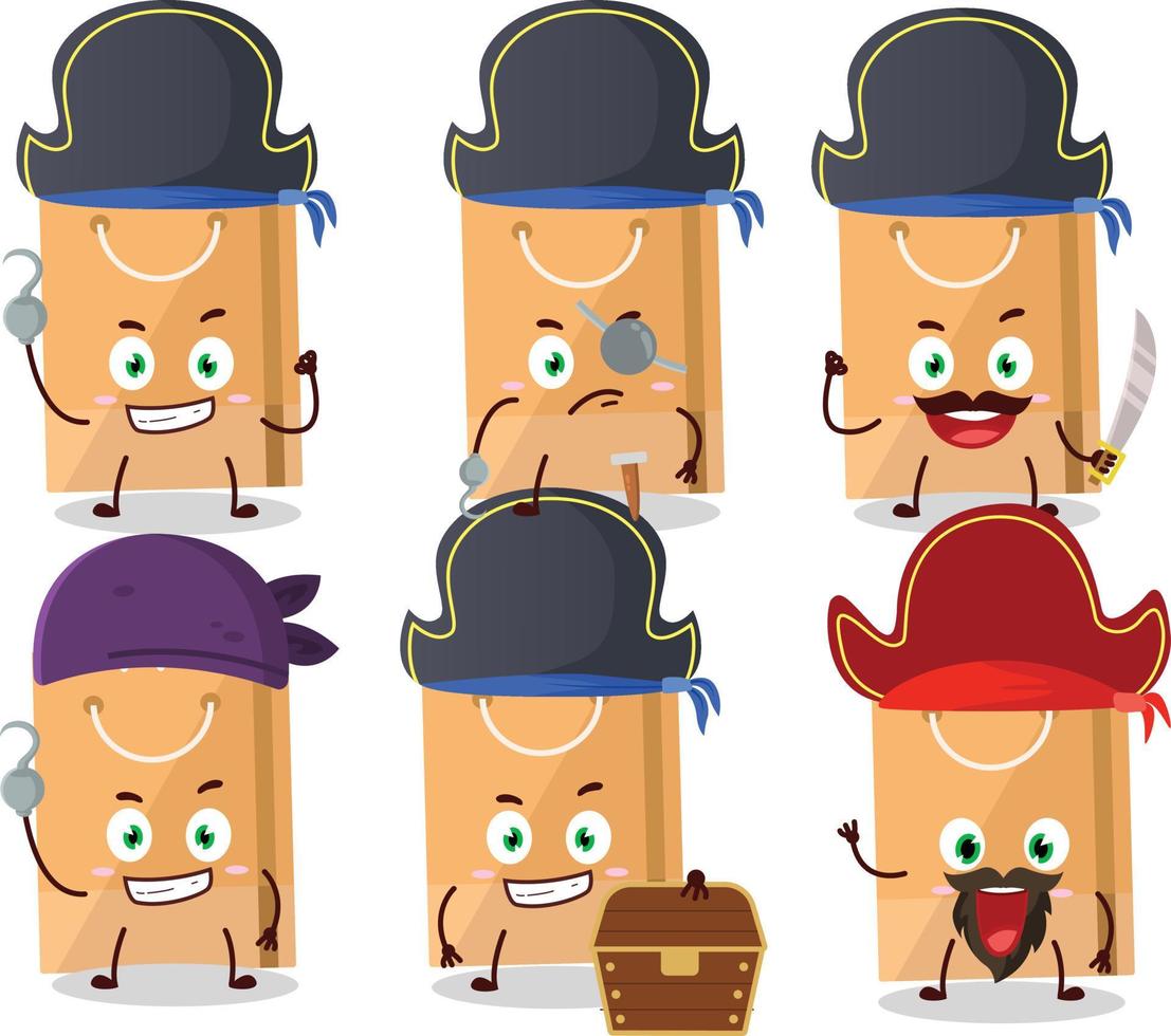 Cartoon character of grocery bag with various pirates emoticons vector