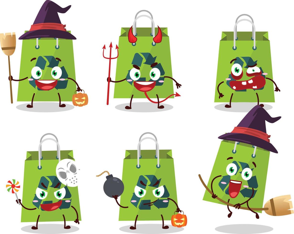 Halloween expression emoticons with cartoon character of recycle bag vector