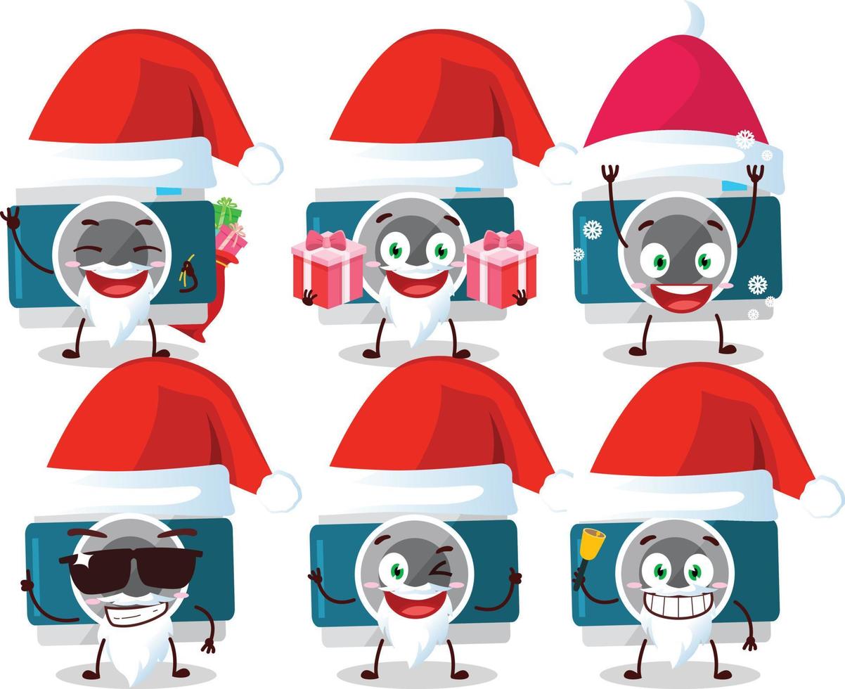 Papa Noel claus emoticones con cámara bolsillo dibujos animados personaje vector