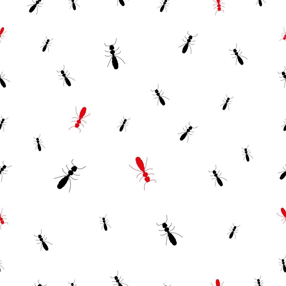Ant trail seamless pattern, a path of insects in search of food. Black and red ants. Isolated on white background. vector