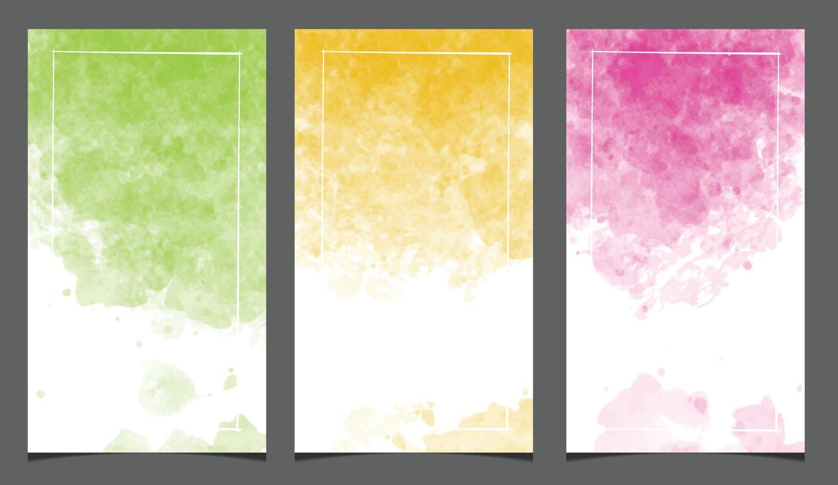 Set of vertical creative social media post with grunge watercolor background vector