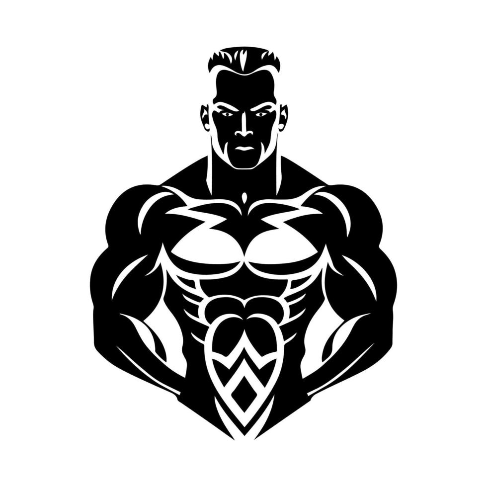 Bodybuilder with a muscular body. Vector illustration isolated on white background for logo, emblem, mascot, sign.