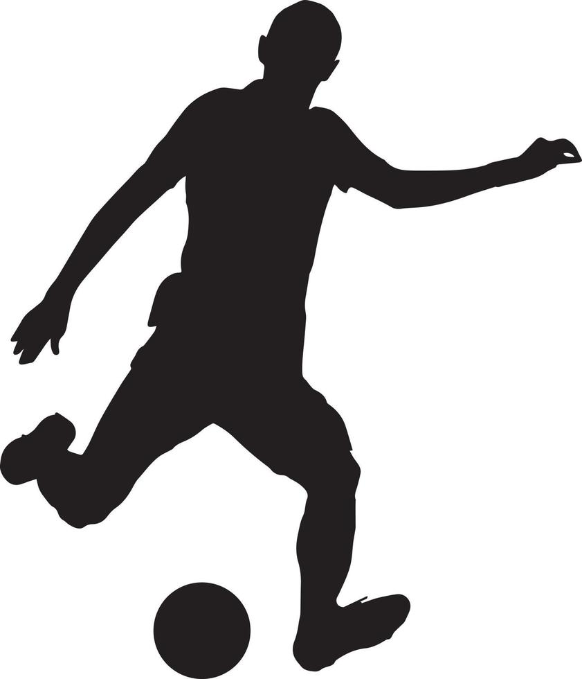 black silhouette of a soccer player with a ball, football sport vector