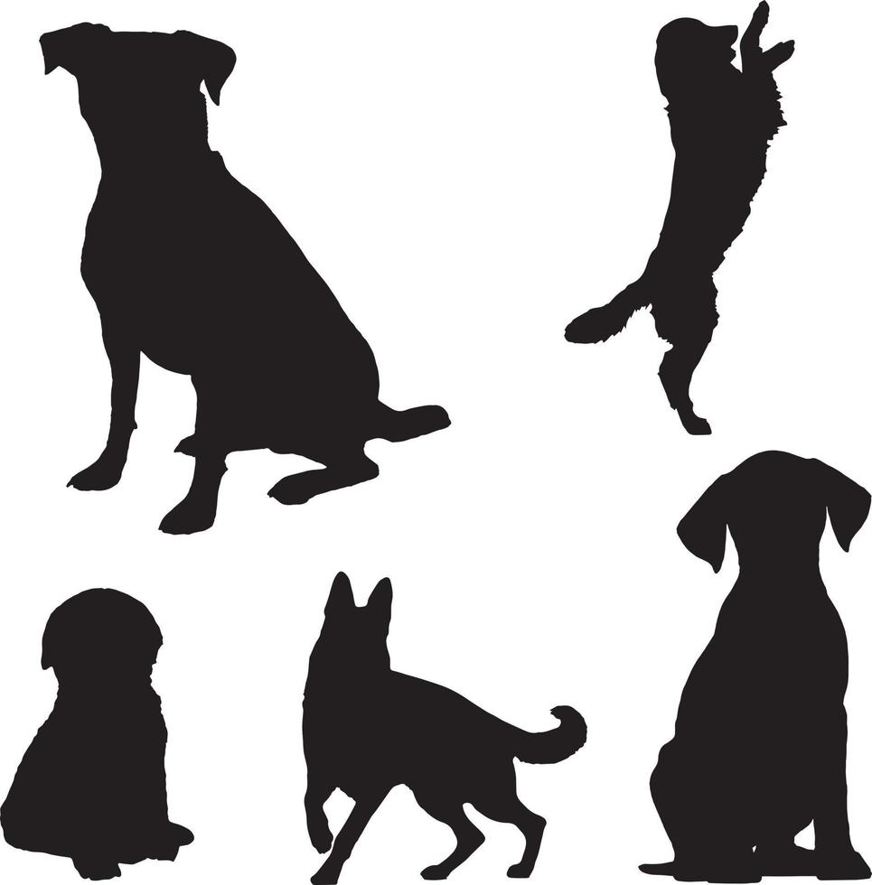 negro silueta de un perro, colección vector, aislado en blanco antecedentes vector