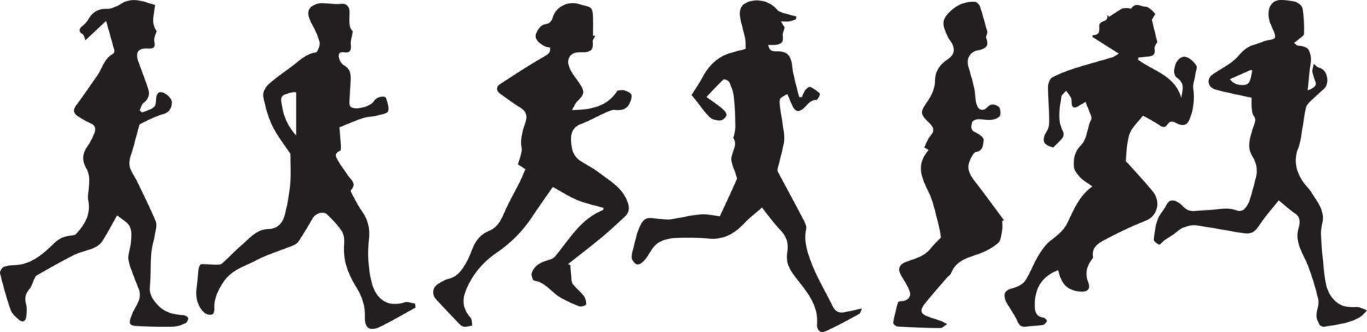 Running people silhouettes. Run concept. Men and Women jogging. Marathon race, sport and fitness with runners and athletes in flat style. Vector illustration.