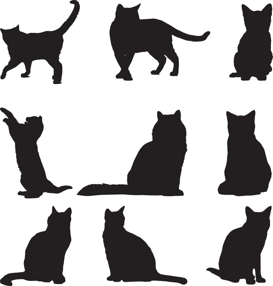 conjunto de gatos siluetas , negro gato silueta, vector icono