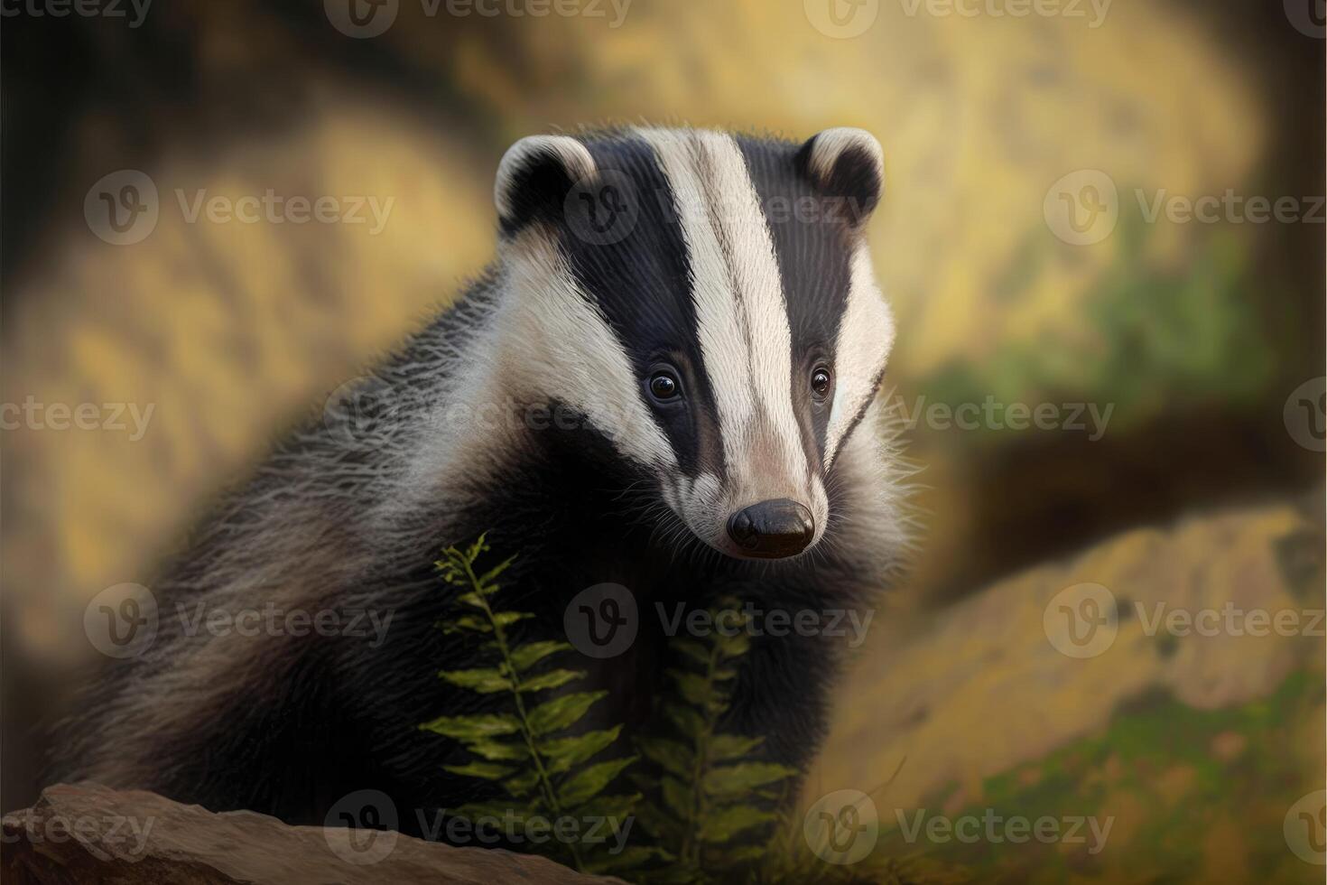 Cute badger in the forest. photo