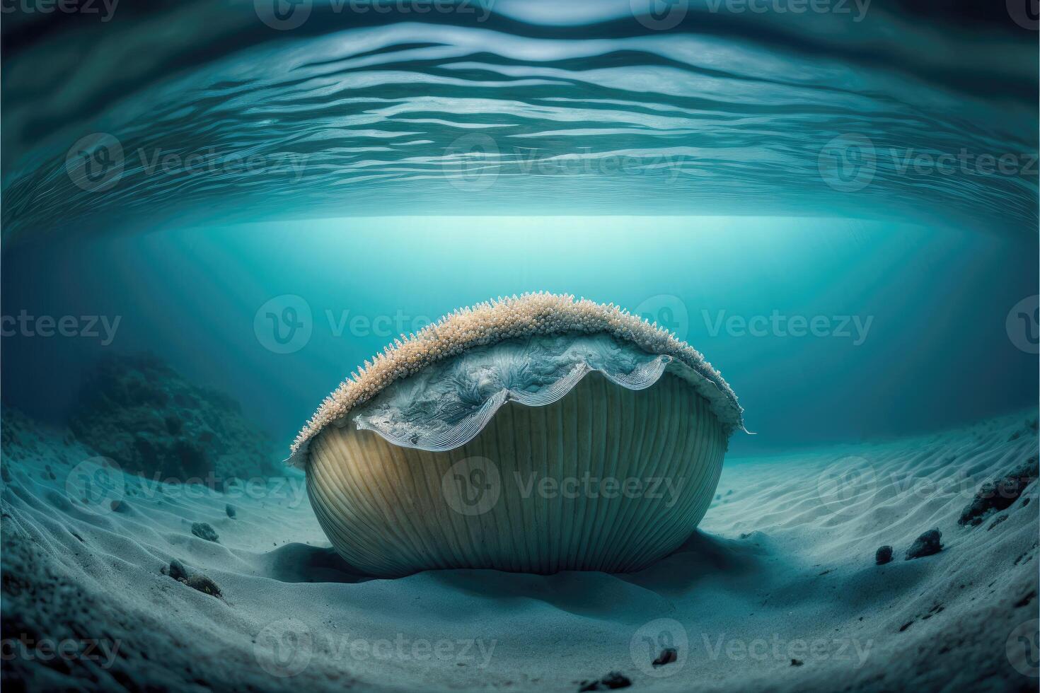 Clam sitting on the ocean floor underwater world. 21956959 Stock Photo