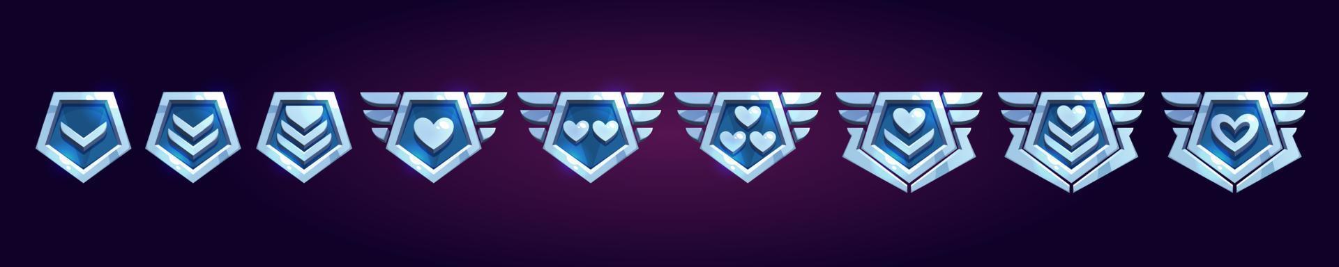 conjunto de juego rango insignias con corazones vector
