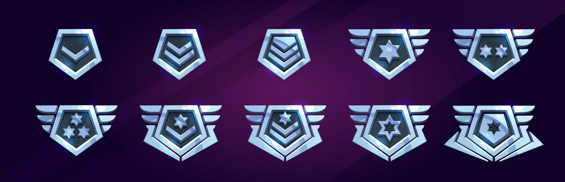 Set of military game rank badges vector