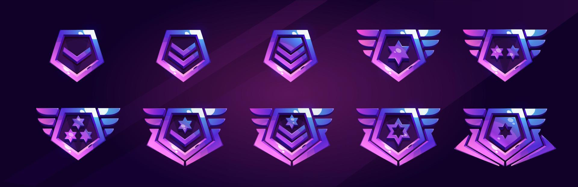 Set of military game rank badges vector